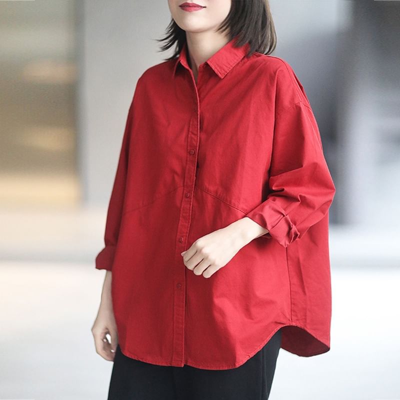Oversized Plain Shirt with Long Sleeves