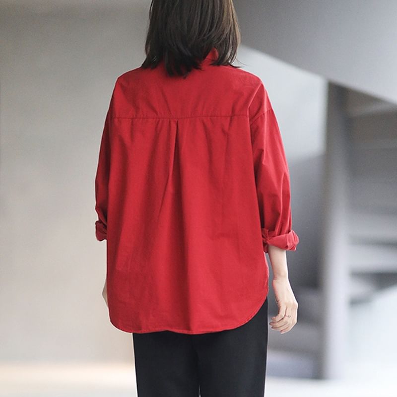 Oversized Plain Shirt with Long Sleeves
