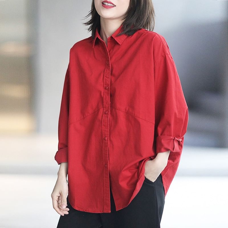 Oversized Plain Shirt with Long Sleeves