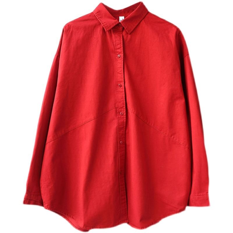 Oversized Plain Shirt with Long Sleeves