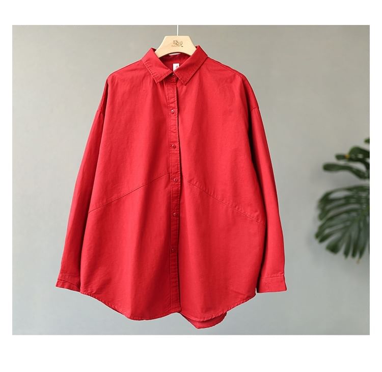Oversized Plain Shirt with Long Sleeves