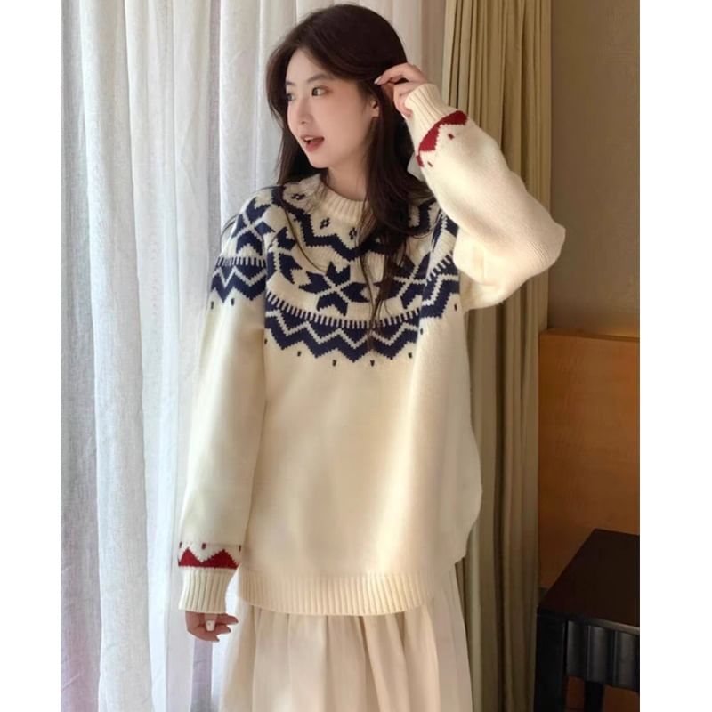 Jacquard Sweater with Round Neckline