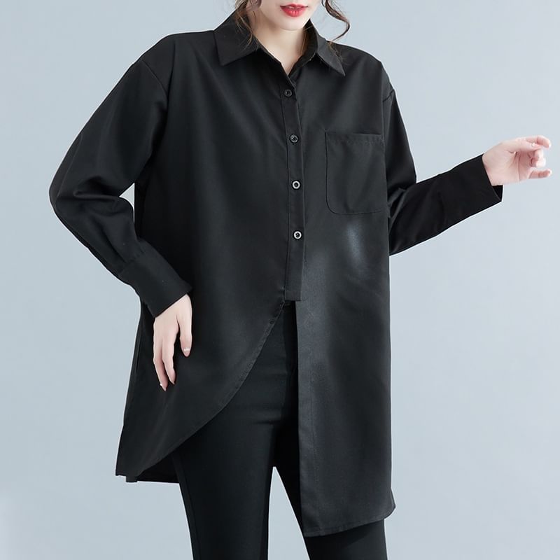 Tunic Shirt with Pocket Detail and Long Sleeves in Plain Design
