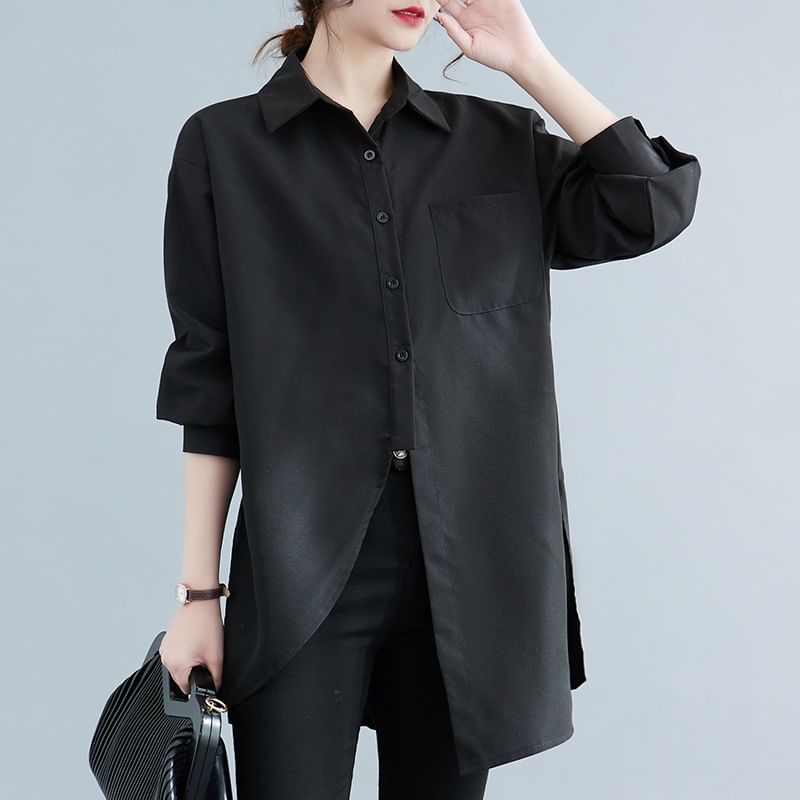 Tunic Shirt with Pocket Detail and Long Sleeves in Plain Design