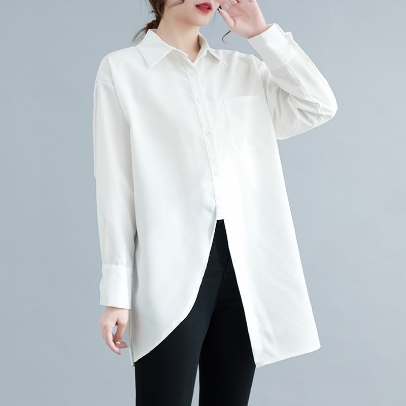 Tunic Shirt with Pocket Detail and Long Sleeves in Plain Design