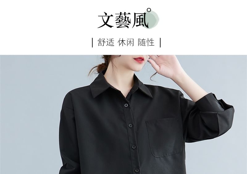 Tunic Shirt with Pocket Detail and Long Sleeves in Plain Design