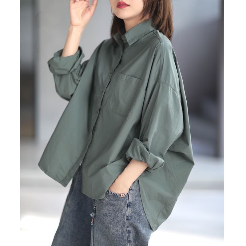 Oversized Shirt with Pocket Accent and Long Sleeves in Solid Hue