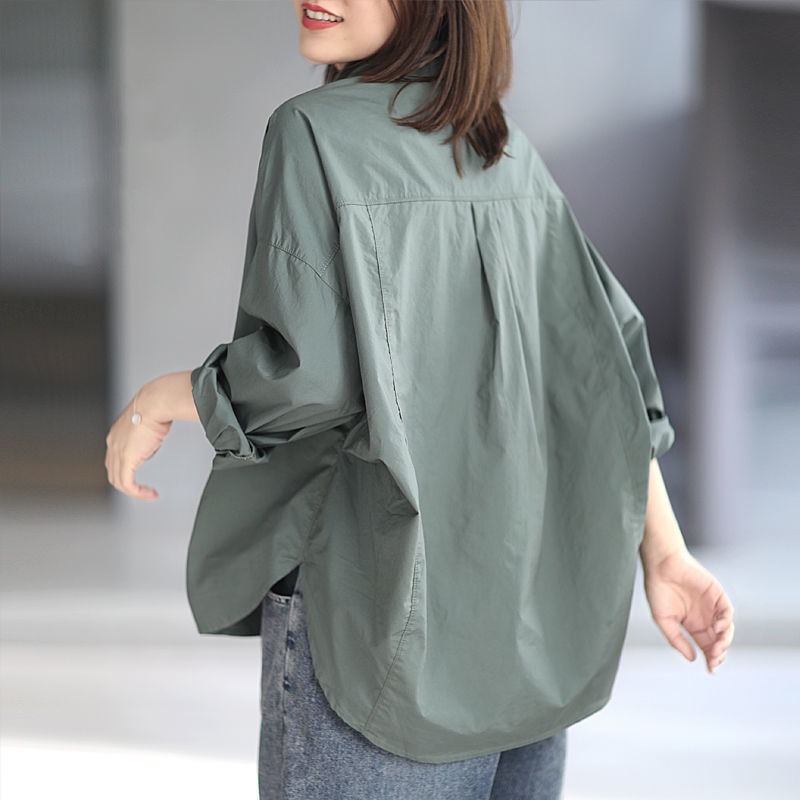 Oversized Shirt with Pocket Accent and Long Sleeves in Solid Hue