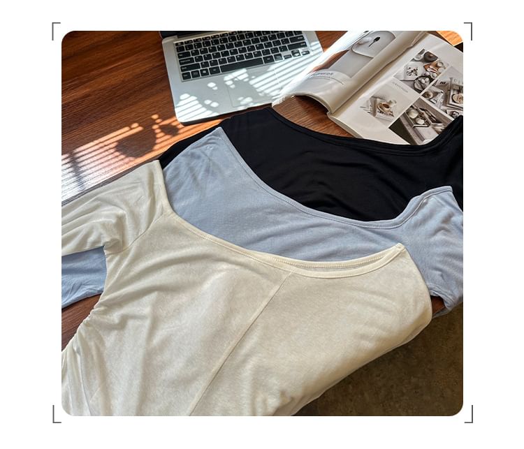 Slim-Fit Tee with Off-Shoulder Neckline and Long Sleeves