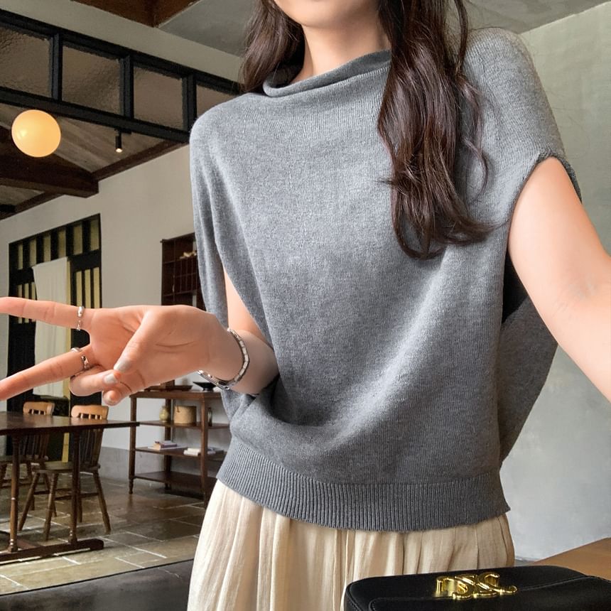 Knit Top with Mock Neck and Cape Sleeves in Solid Color