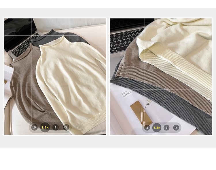 Knit Top with Mock Neck and Cape Sleeves in Solid Color