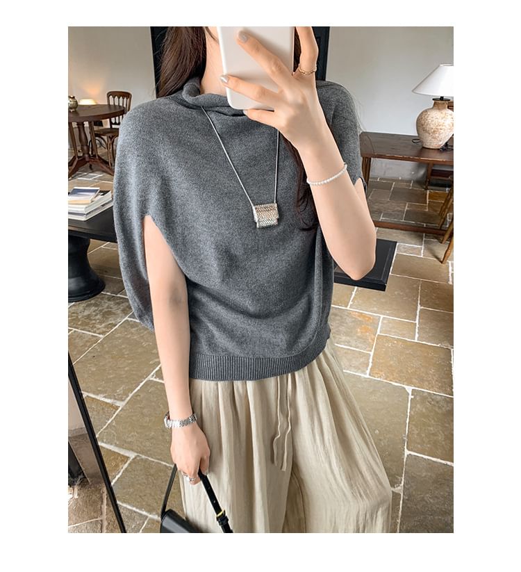 Knit Top with Mock Neck and Cape Sleeves in Solid Color