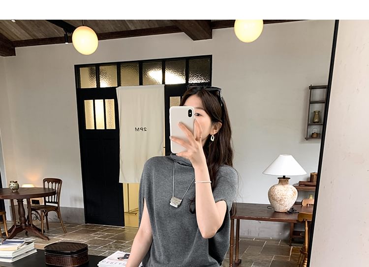 Knit Top with Mock Neck and Cape Sleeves in Solid Color