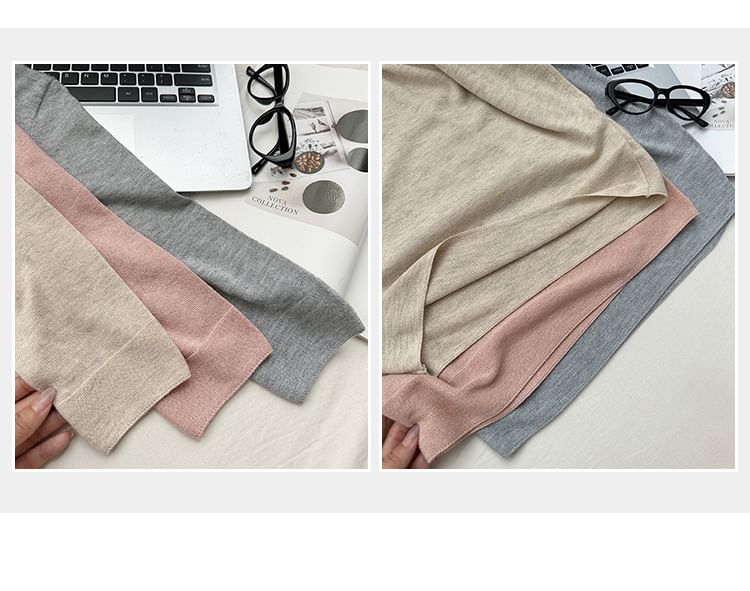 Knit Top Set with Mock Neck, 3/4 Sleeves, and Perforated Shawl