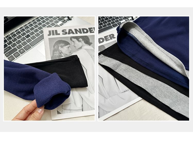 Mock Two-Piece Slim-Fit Tee with Crew Neck, Two-Tone, and Long Sleeves
