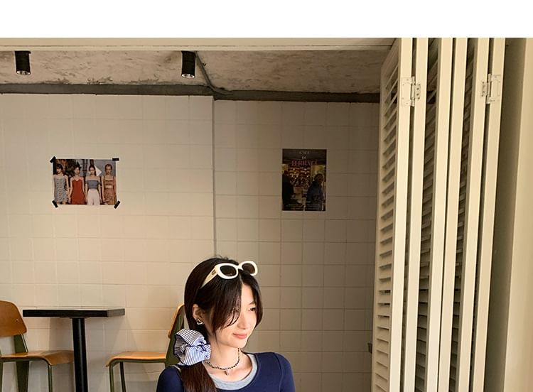 Mock Two-Piece Slim-Fit Tee with Crew Neck, Two-Tone, and Long Sleeves