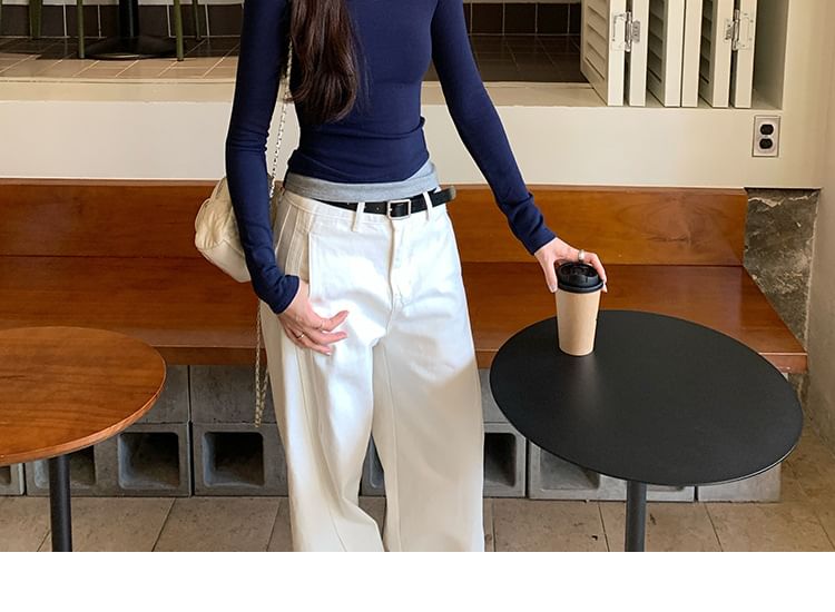 Mock Two-Piece Slim-Fit Tee with Crew Neck, Two-Tone, and Long Sleeves