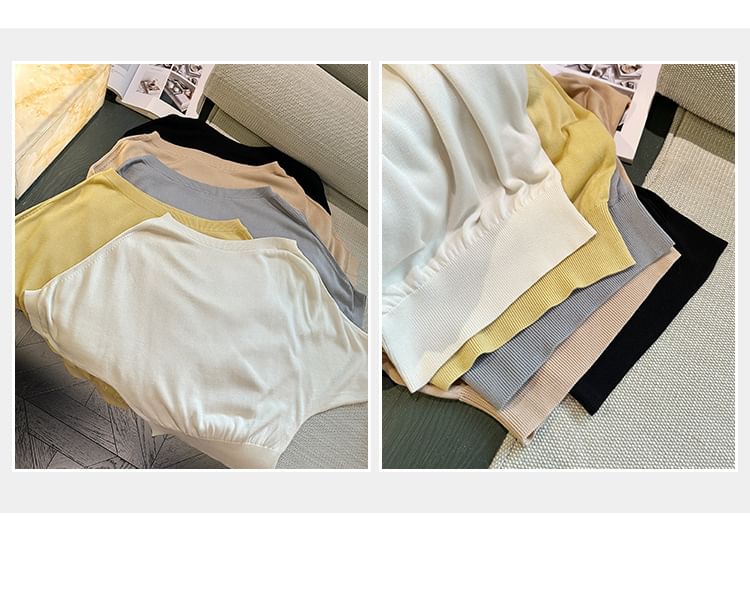 Cropped Knit Top with Off-Shoulder Design and 3/4 Sleeves