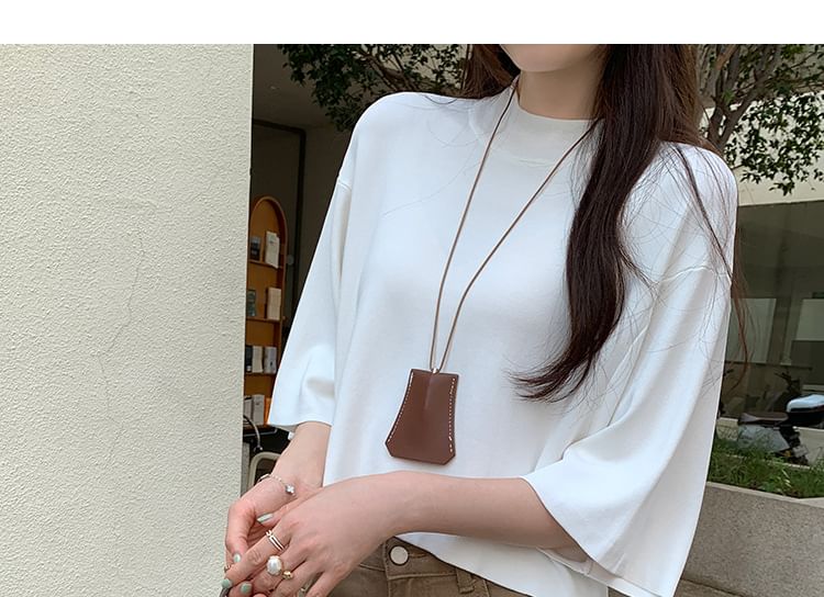 Cropped Knit Top with Mock Neck and 3/4 Sleeves