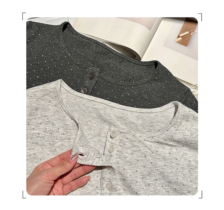Glitter Henley Tee with Long Sleeves