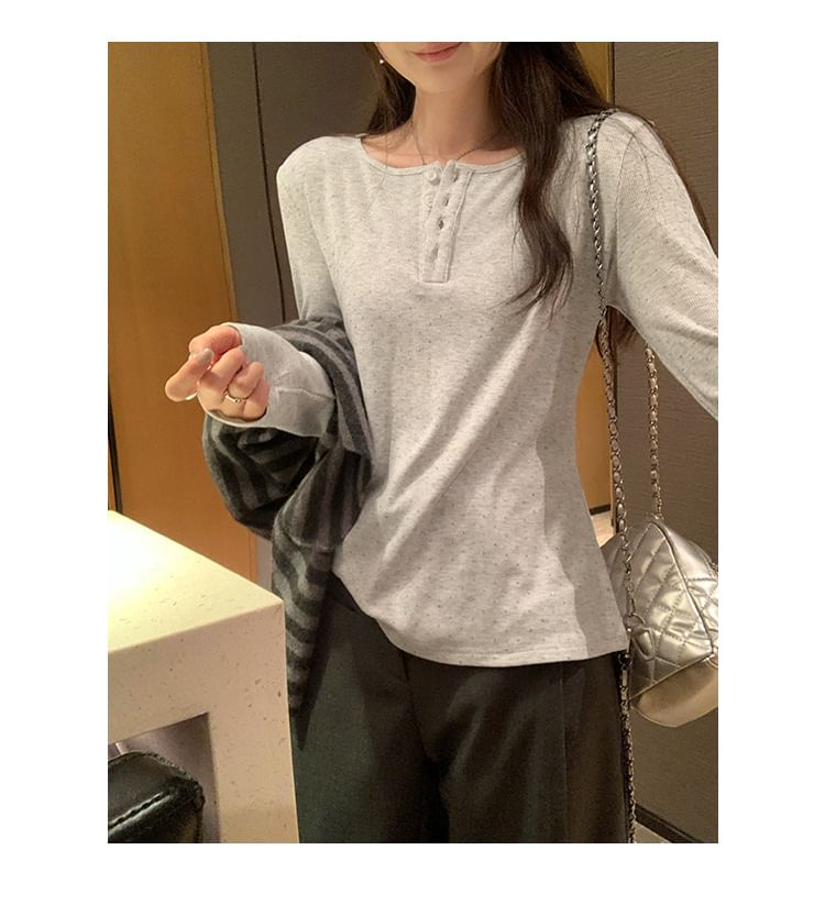 Glitter Henley Tee with Long Sleeves