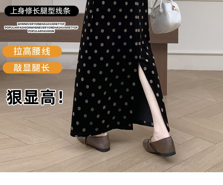 Dotted Slit Maxi H-Line Skirt