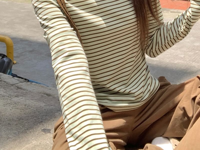 Striped Cold-Shoulder Tee with Extended Sleeves