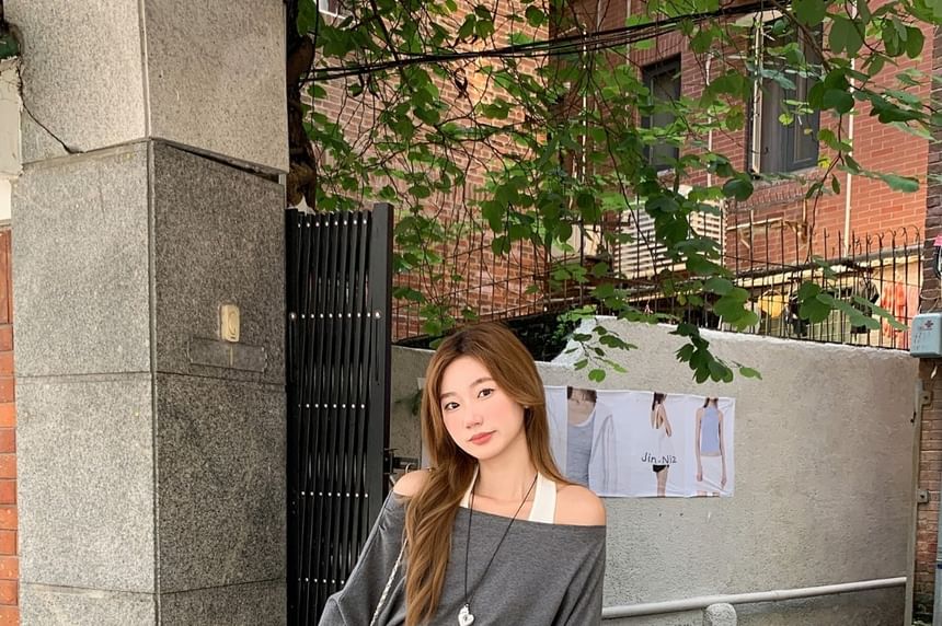 Cold-Shoulder Mock Two-Piece Tee with Long Sleeves