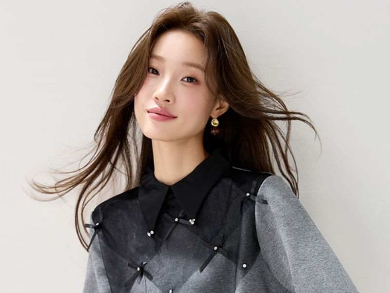 Color Block Sweatshirt with Collared Neckline