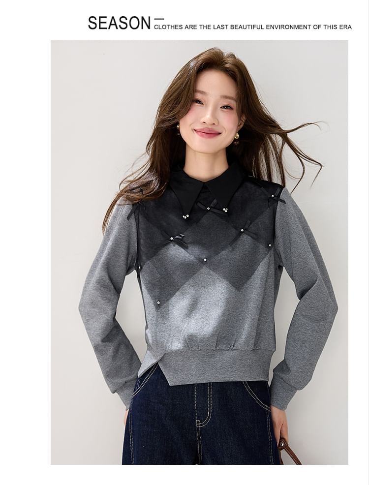 Color Block Sweatshirt with Collared Neckline