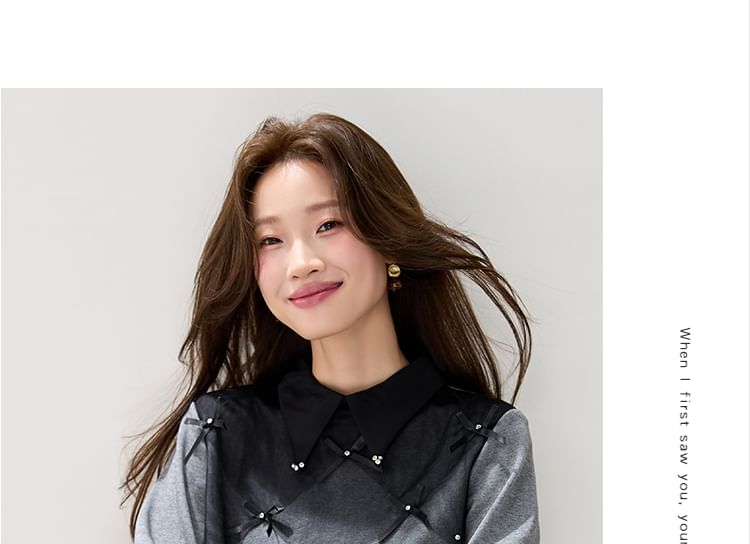 Color Block Sweatshirt with Collared Neckline