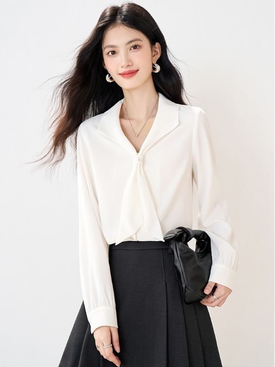 V-Neck Plain Blouse with Extended Sleeves