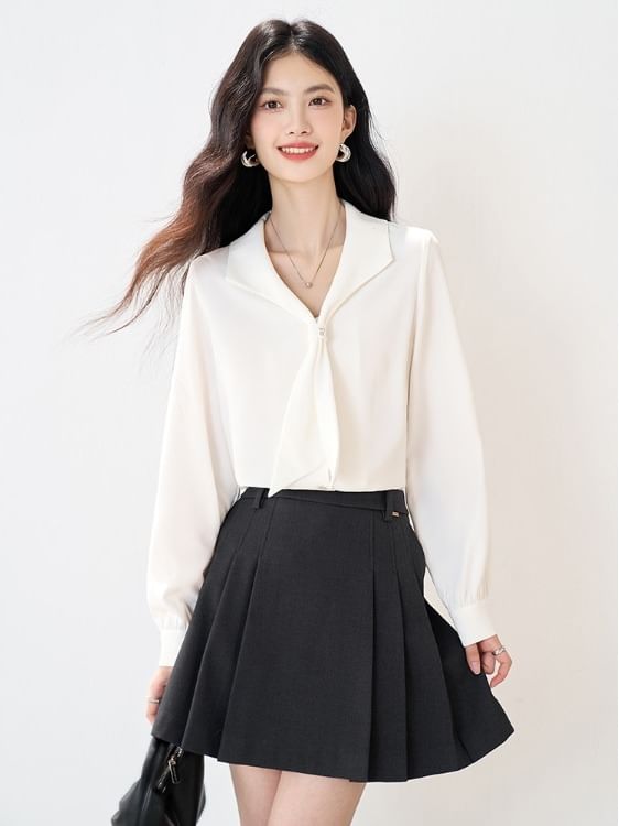 V-Neck Plain Blouse with Extended Sleeves