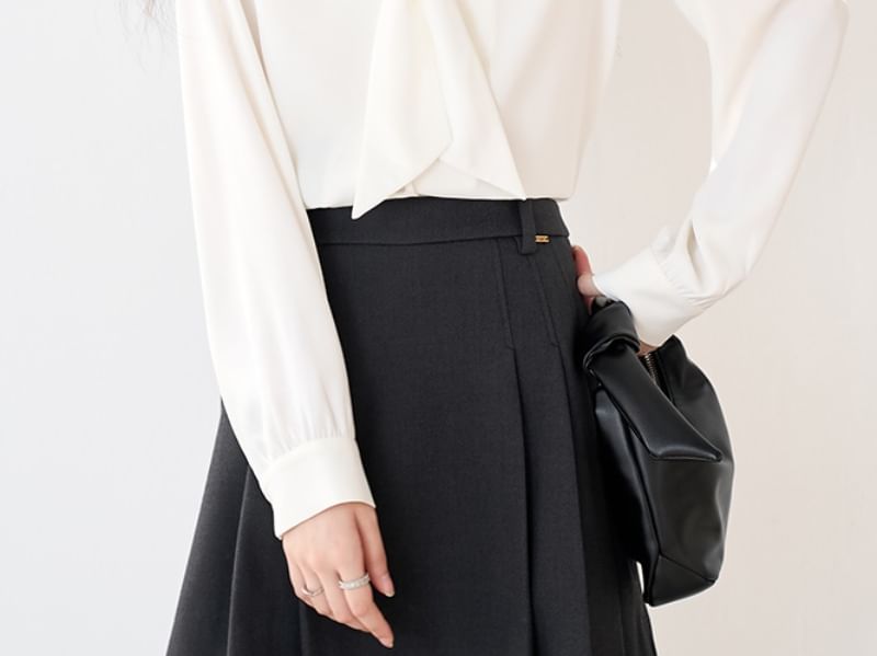 V-Neck Plain Blouse with Extended Sleeves