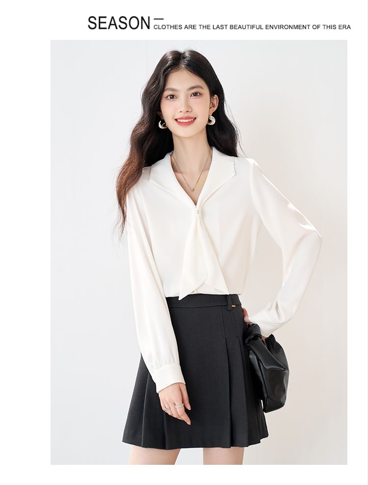 V-Neck Plain Blouse with Extended Sleeves