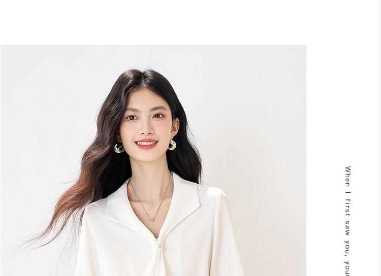 V-Neck Plain Blouse with Extended Sleeves