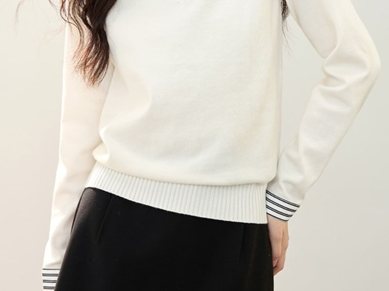 Striped Panel Knit Top with Collar and Extended Sleeves