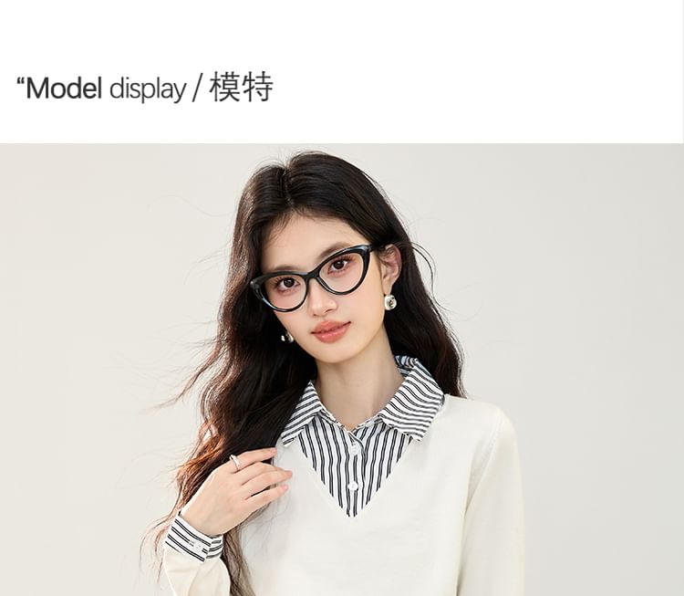 Striped Panel Knit Top with Collar and Extended Sleeves