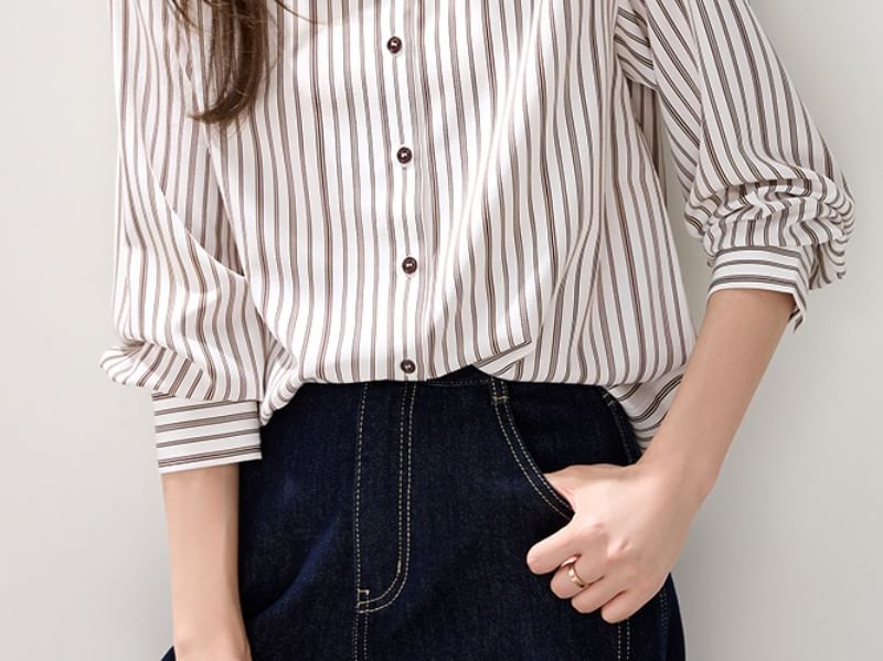 Striped Button-Front Shirt with Collar and Long Sleeves