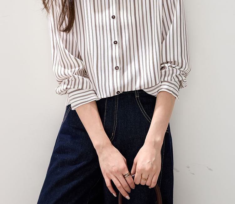 Striped Button-Front Shirt with Collar and Long Sleeves