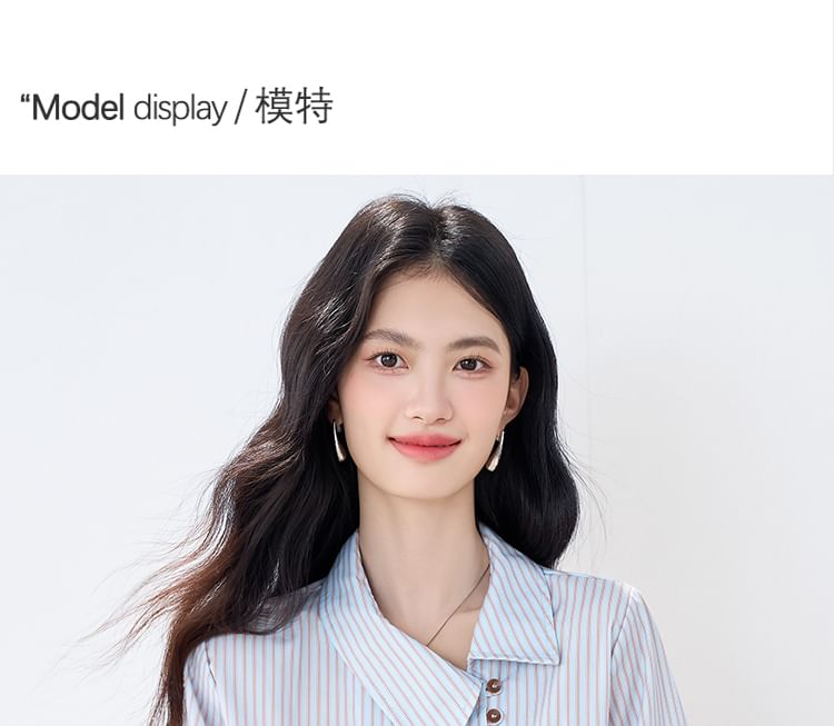 Asymmetric Button-Up Shirt with Collar and Long Sleeves in Stripes
