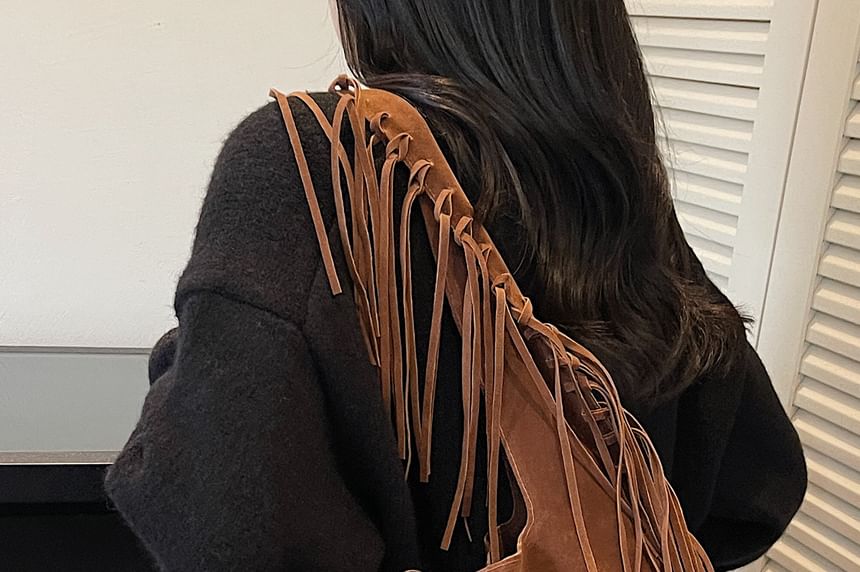 Faux Suede Fringe Shoulder Bag