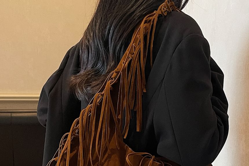 Faux Suede Fringe Shoulder Bag