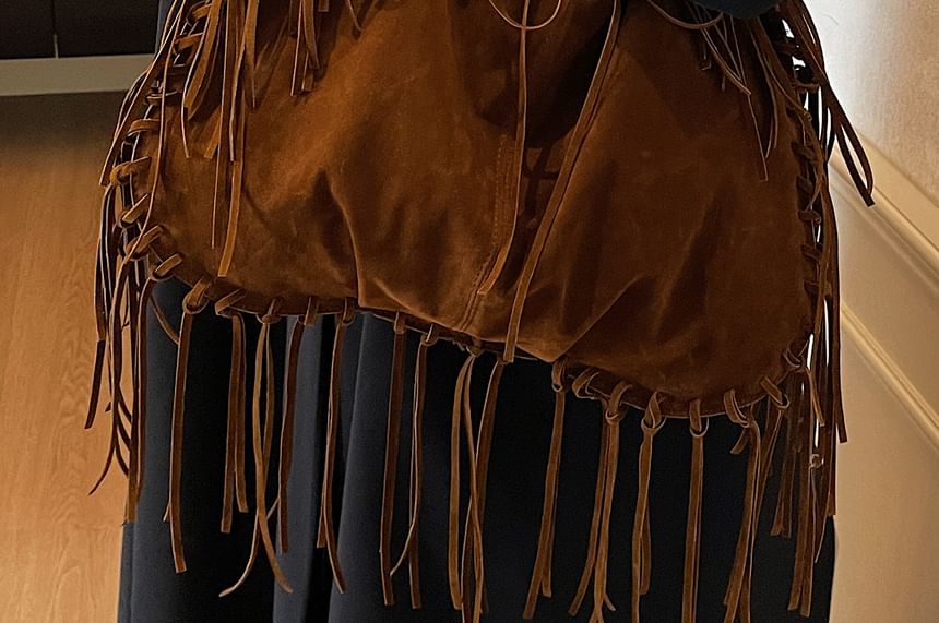 Faux Suede Fringe Shoulder Bag