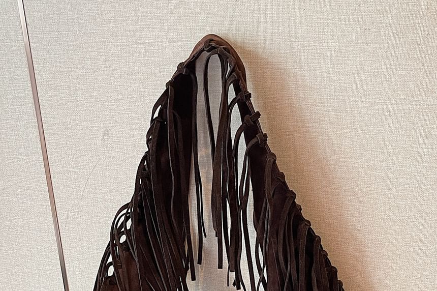Faux Suede Fringe Shoulder Bag