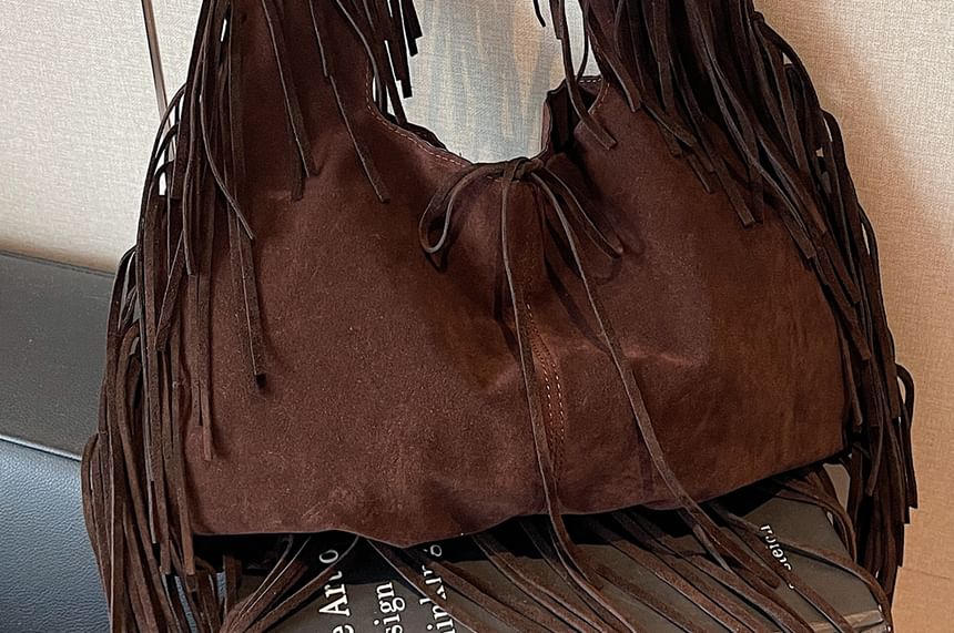 Faux Suede Fringe Shoulder Bag