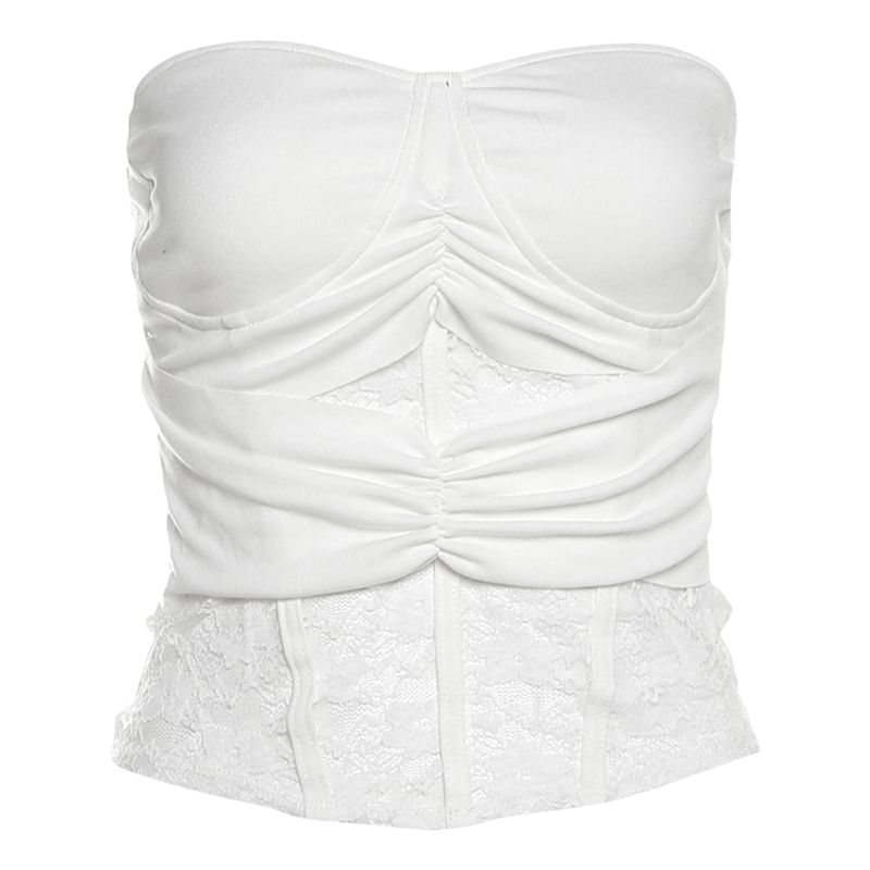 Ruched Lace Panel Tube Top