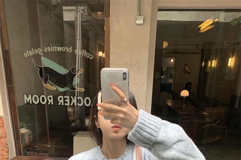 Cable Knit Plain Sweater with Crewneck