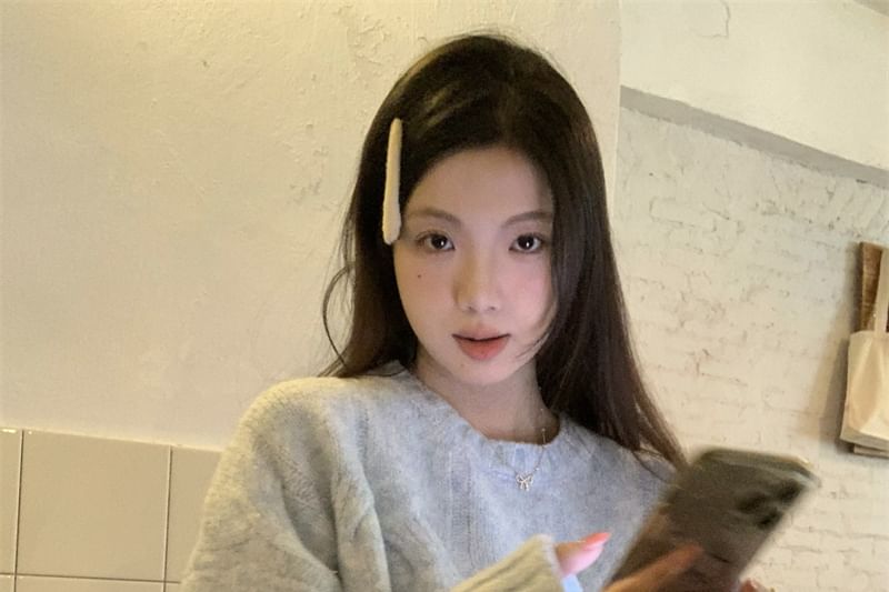 Cable Knit Plain Sweater with Crewneck