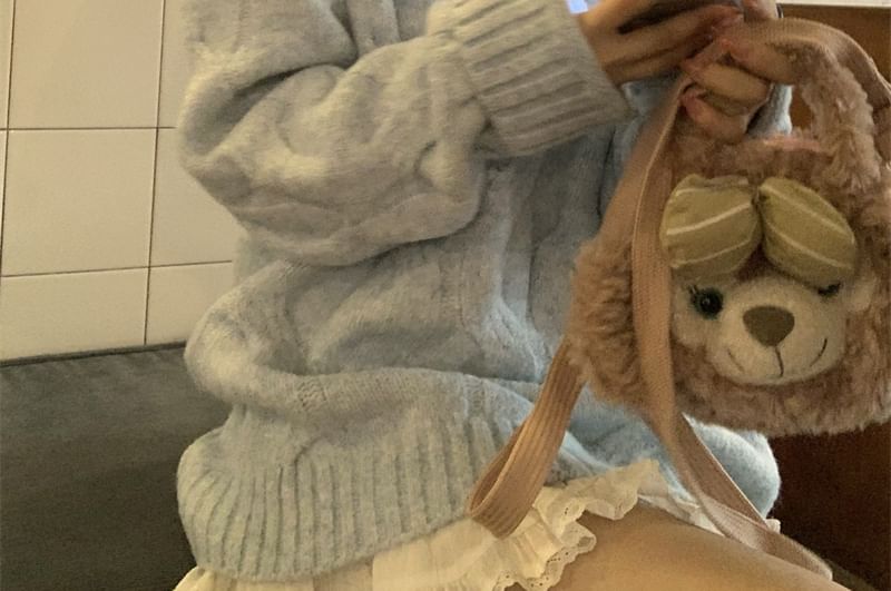 Cable Knit Plain Sweater with Crewneck